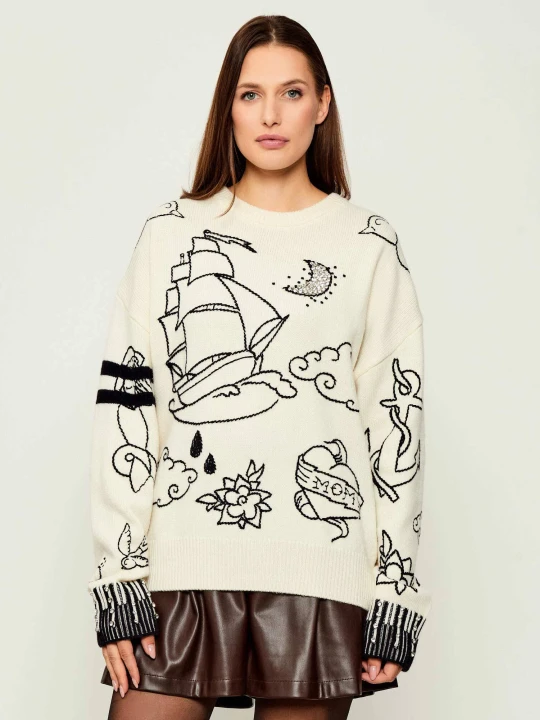 Zdjęcie produktu Pinko Wełniany sweter Andros | Loose fit ecru
