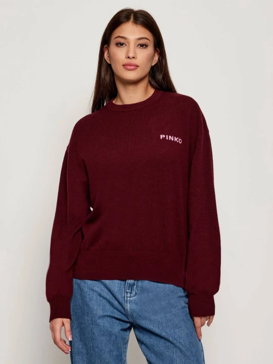 Zdjęcie produktu Pinko Wełniany sweter | Loose fit | z dodatkiem kaszmiru bordowy