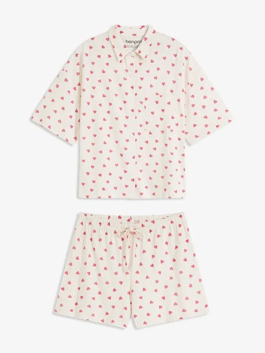 Zdjęcie produktu Piżama oversize z krótkimi spodenkami z przędzy slub BonPrix biały