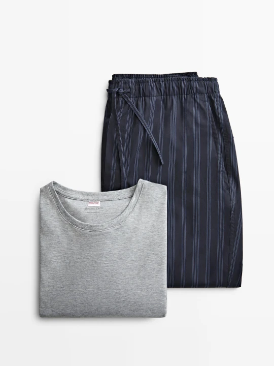 Zdjęcie produktu Piżama: T-Shirt I Spodnie W Paski - Granatowy - Massimo Dutti - Male