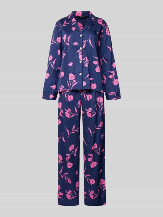 Zdjęcie produktu Piżama z kołnierzem z połami Lauren Ralph Lauren Ciemnoniebieski