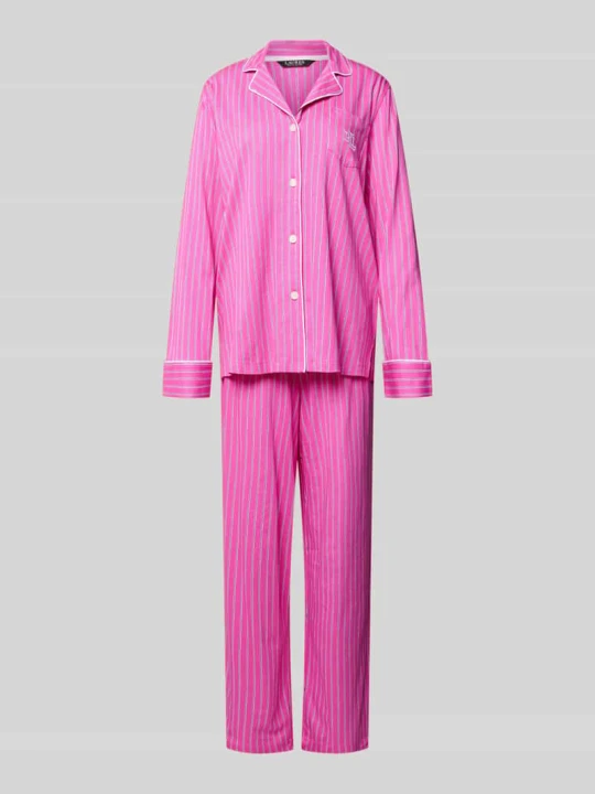 Zdjęcie produktu Piżama z kołnierzem z połami Lauren Ralph Lauren Mocnoróżowy