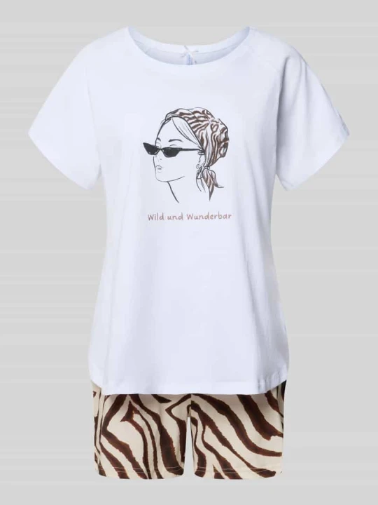 Zdjęcie produktu Piżama z motywem i haftem model 'Wild und Wunderbar Short' LOUIS & LOUISA Biały