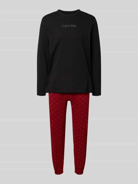 Zdjęcie produktu Piżama ze wzorem z logo i wyhaftowanym logo Calvin Klein Bordowy