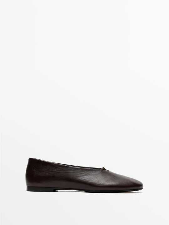 Zdjęcie produktu Płaskie Baleriny Ze Skóry Soft - Brązowy - Massimo Dutti - Female