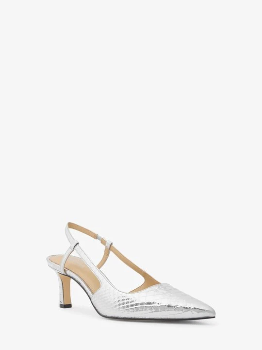 Zdjęcie produktu Płaskie buty Alora z odkrytą piętą z metalicznej skóry z fakturą łuski węża Michael Kors SREBRNY (Srebrny)