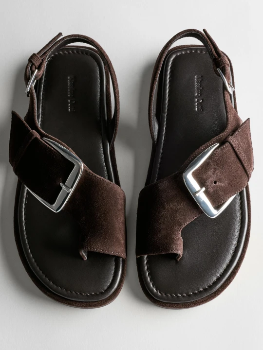 Zdjęcie produktu Płaskie Sandały Z Klamrą - Brązowy - Massimo Dutti - Female