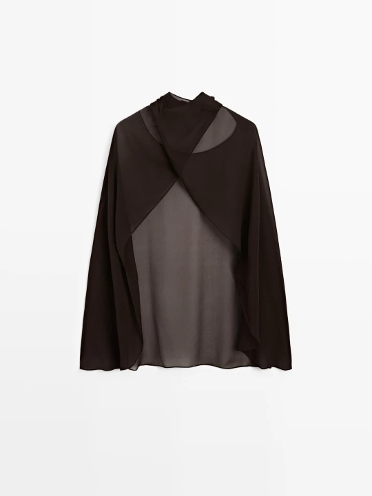 Zdjęcie produktu Płaszcz Dwurzędowy Ze 100% Jedwabiu Morwowego - Brązowy - Massimo Dutti - Female