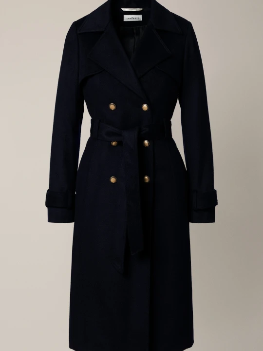 Zdjęcie produktu Płaszcz Granatowy z Wełną Dwurzędowy Damski Fulvia Lancerto