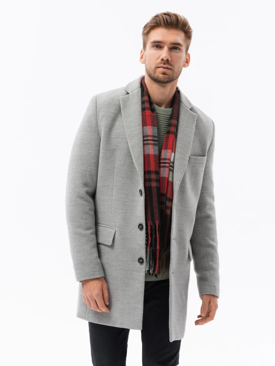 Zdjęcie produktu Płaszcz męski klasyczny jednorzędowy - jasnoszary V4 Ombre Clothing