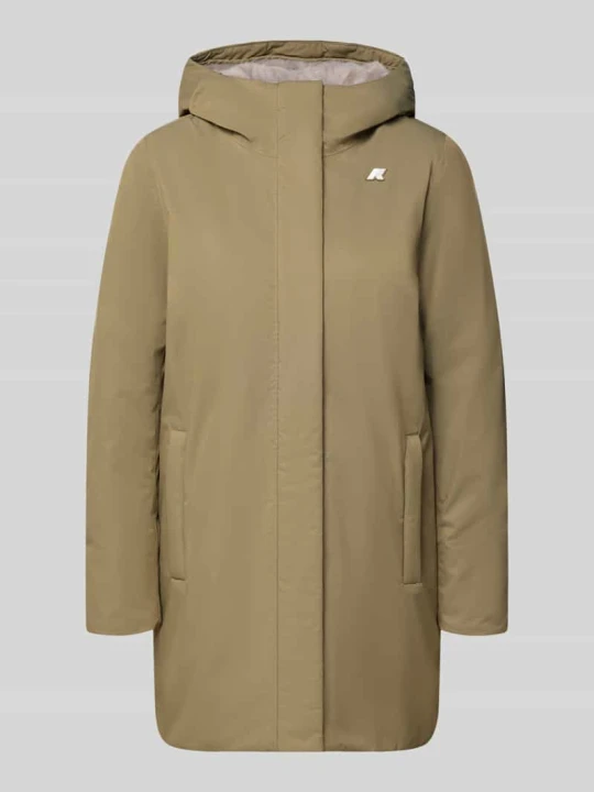 Zdjęcie produktu płaszcz o kroju regular fit z aplikacją z logo model 'SOPHIE' K-way Ciemnozielony
