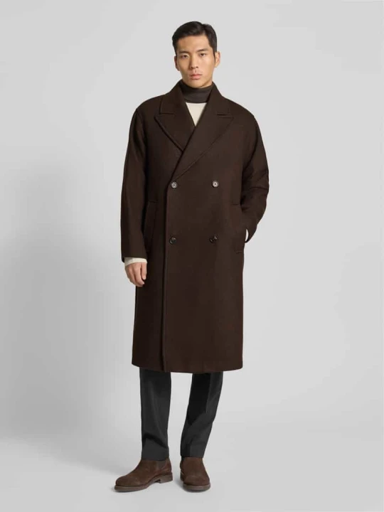 Zdjęcie produktu Płaszcz o kroju relaxed fit z mieszanki wełny model ‘SIMON’ Selected Homme Ciemnobrązowy