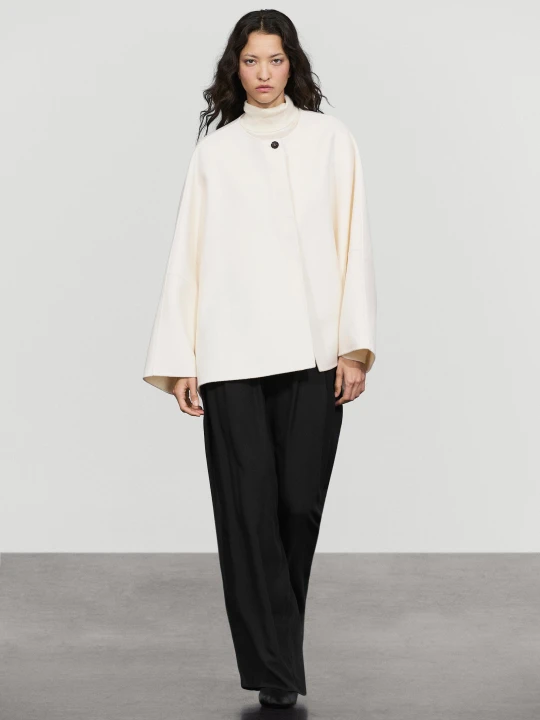 Zdjęcie produktu Płaszcz Peleryna Z Domieszką Wełny - Beżowy - Massimo Dutti - Female