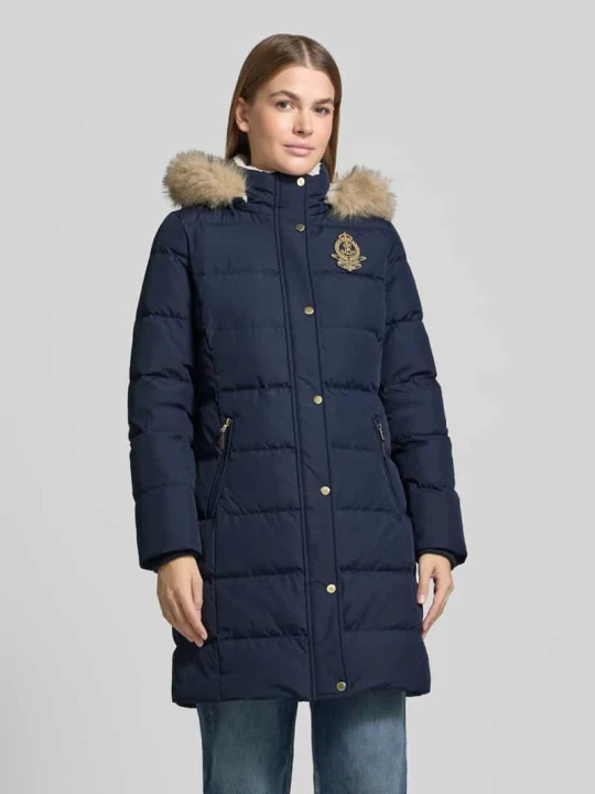 Zdjęcie produktu płaszcz pikowany o kroju regular fit z odpinanym kapturem Lauren Ralph Lauren Ciemnoniebieski
