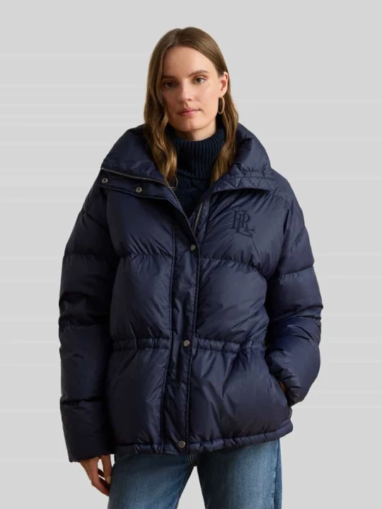 Zdjęcie produktu płaszcz pikowany o kroju regular fit ze ściągaczem w talii model 'WOVEN-PUFFER-COAT' Lauren Ralph Lauren Granatowy