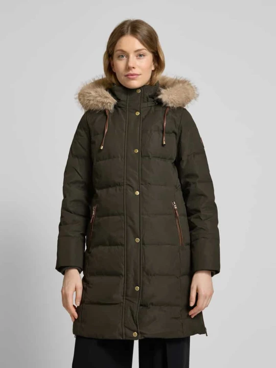 Zdjęcie produktu Płaszcz pikowany z kapturem i obszyciem z ozdobnego futra Lauren Ralph Lauren Oliwkowy
