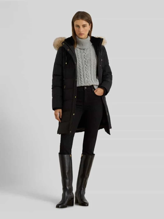 Zdjęcie produktu płaszcz puchowy o kroju regular fit z obszyciem ze sztucznego futra Lauren Ralph Lauren Czarny