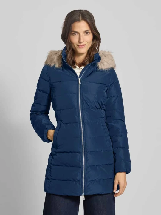 Zdjęcie produktu Płaszcz puchowy o kroju slim fit z odpinanym obszyciem z imitacji futra Tommy Hilfiger Granatowy