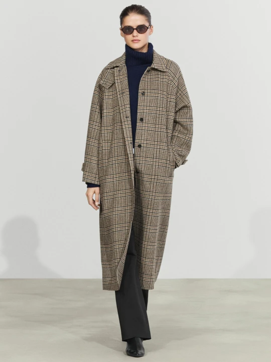 Zdjęcie produktu Trencz W Kratę Z Mieszanki Wełny - Biały Złamany - Massimo Dutti - Female