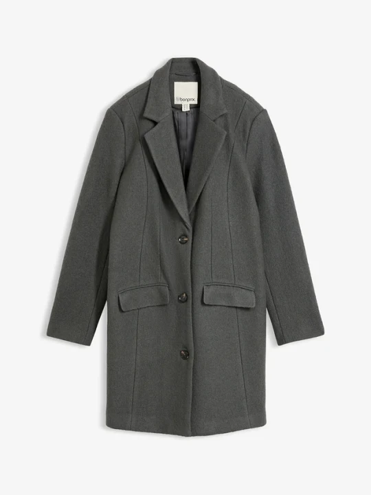 Zdjęcie produktu Płaszcz typu blazer z wełny walcowanej BonPrix szary