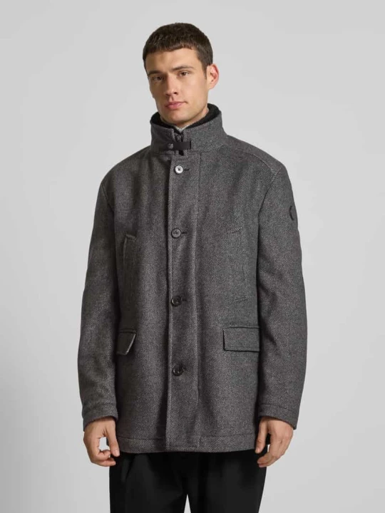 Zdjęcie produktu Płaszcz wełniany męski JOOP! Collection;Mieszanka wełny;Prosty krój;Model ‘Gary’;Stójka;Kieszenie z patką;Zapięcie na guzik;Boczne, wpuszczane kieszenie;Długość Antracytowy melanż