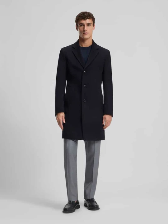 Zdjęcie produktu Płaszcz wełniany o kroju slim fit z kołnierzem z połami model ‘HYDE’ Boss Granatowy