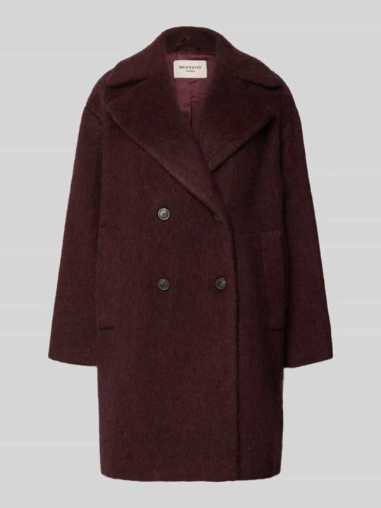 Zdjęcie produktu płaszcz wełniany z wełny z alpaki moher model 'WKDACCENTO' Weekend Max Mara Bordowy