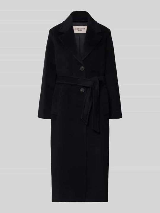 Zdjęcie produktu płaszcz wełniany z wiązanym pasek model 'WKDBRONTE' Weekend Max Mara Czarny