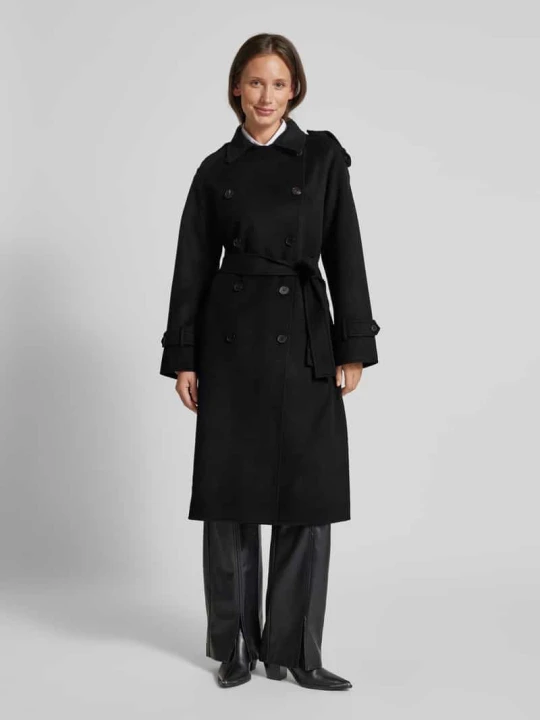 Zdjęcie produktu Płaszcz wełniany z wiązanym paskiem The Kooples Czarny