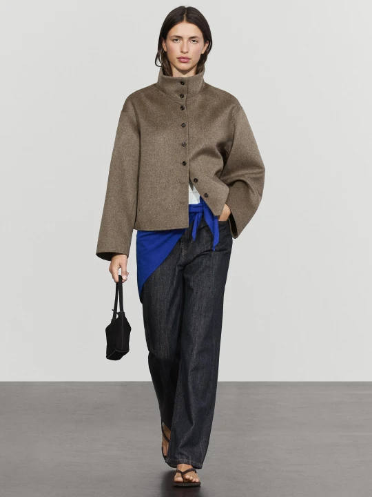 Zdjęcie produktu Płaszcz Z Domieszką Wełny Ze Stójką - Brązowy - Massimo Dutti - Female