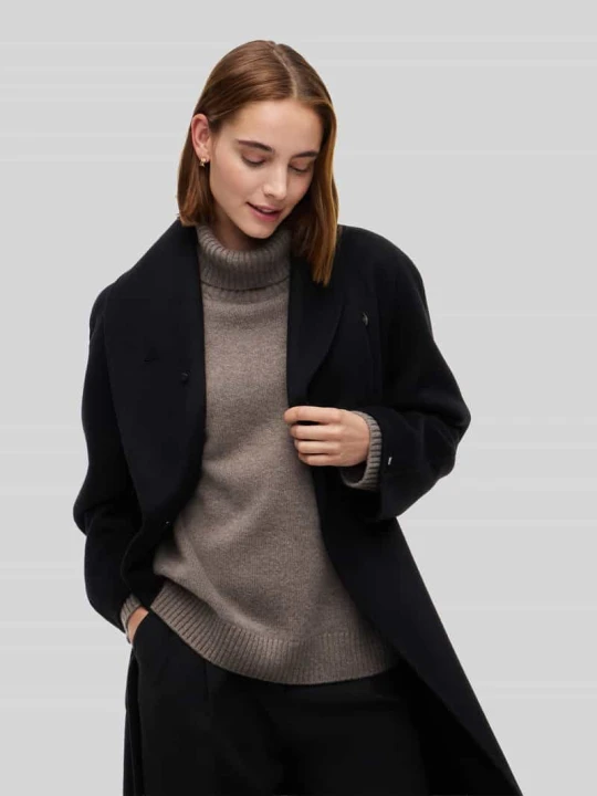 Zdjęcie produktu Płaszcz z odpinanym kołnierzem ze sztucznego futra z mieszanki wełny Tommy Hilfiger Czarny