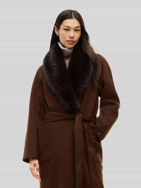 Zdjęcie produktu Płaszcz z odpinanym kołnierzem ze sztucznego futra z mieszanki wełny Tommy Hilfiger Czekoladowy