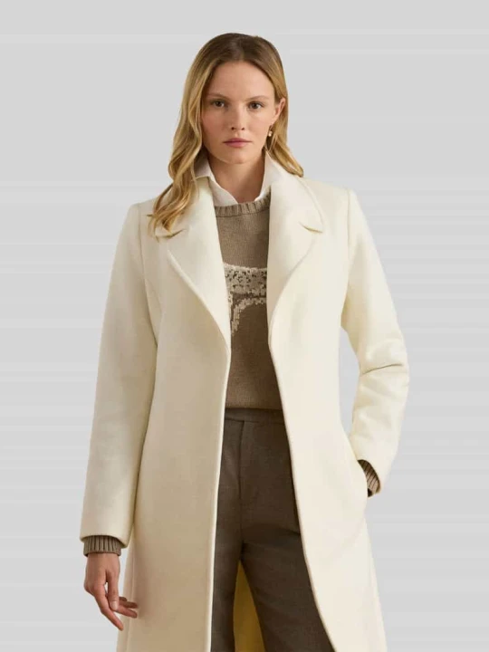 Zdjęcie produktu Płaszcz z wełny z wiązanym paskiem Lauren Ralph Lauren Złamany biały