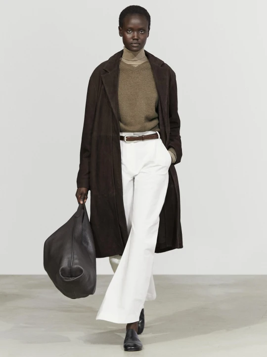 Zdjęcie produktu Płaszcz Z Zamszowej Koziej Skóry Z Odpinanym Kołnierzem - Brązowy - Massimo Dutti - Female