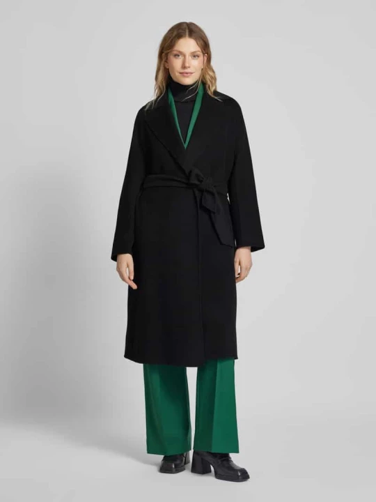 Zdjęcie produktu Płaszcz z żywej wełny z wiązanym paskiem model ‘CLES’ Max Mara Czarny