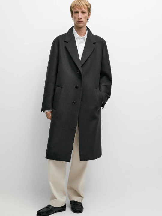 Zdjęcie produktu Płaszcz Ze 100% Wełny Z Klapami - Brudnoszary - Massimo Dutti - Male