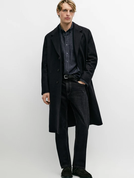 Zdjęcie produktu Płaszcz Ze 100% Wełny Z Klapami - Granatowy - Massimo Dutti - Male