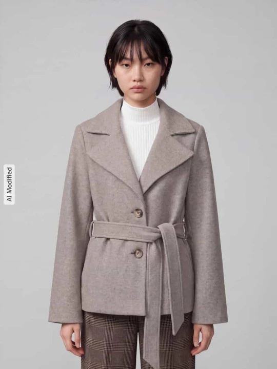 Zdjęcie produktu płaszcz ze sztucznego futra o kroju regular fit z wiązanym paskiem model 'FORTUNEMAJA' Vero Moda Piaskowy