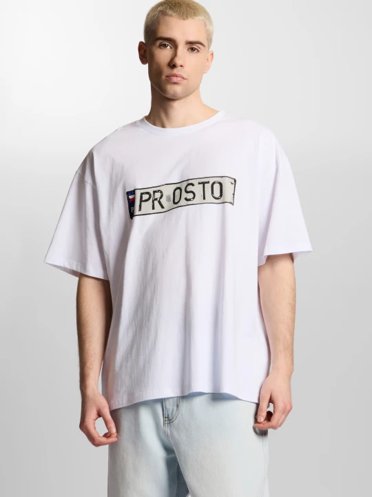 Zdjęcie produktu Plates t-shirt boxy męski bawełniany biały Klasyk