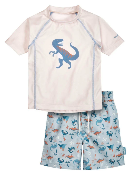 Zdjęcie produktu Playshoes 2-częściowy zestaw kąpielowy "Dino" w kolorze kremowo-błękitnym rozmiar: 122/128