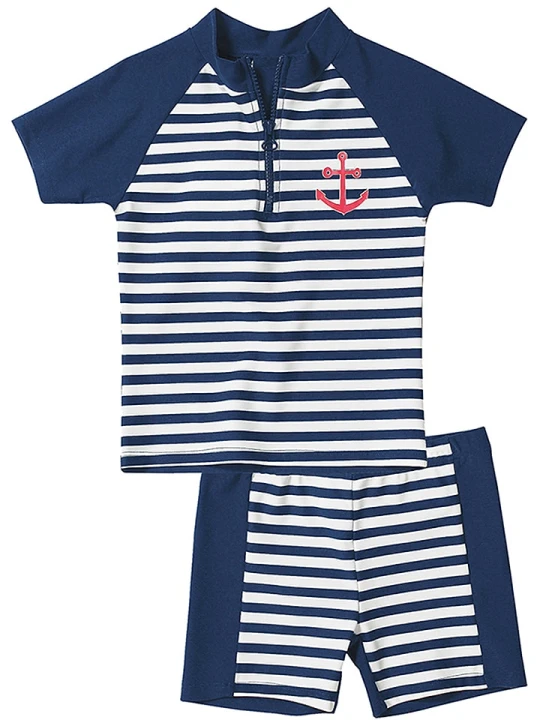 Zdjęcie produktu Playshoes 2-częściowy zestaw kąpielowy "Maritime" w kolorze biało-granatowym rozmiar: 110/116