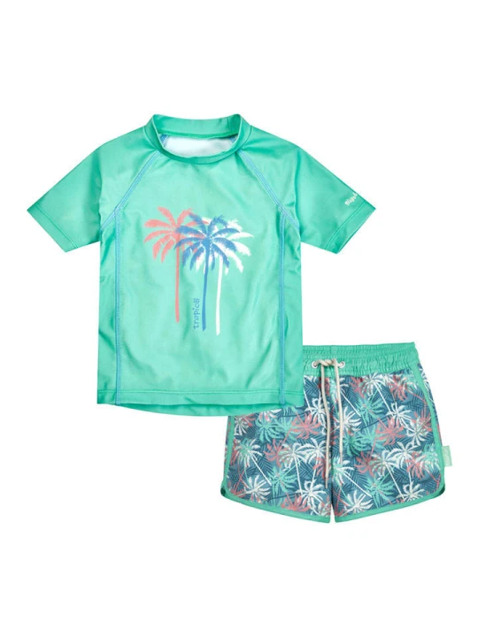 Zdjęcie produktu Playshoes 2-częściowy zestaw kąpielowy "Palms" w kolorze zielono-niebieskim rozmiar: 122/128