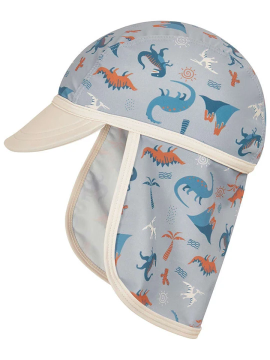 Zdjęcie produktu Playshoes Czapka "Dino" w kolorze błękitnym z osłoną karku rozmiar: 51 cm