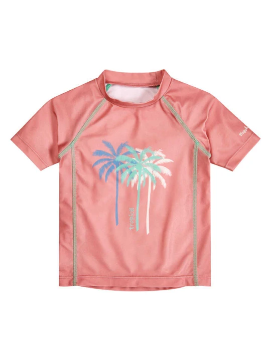 Zdjęcie produktu Playshoes Koszulka kąpielowa "Palms" w kolorze koralowym rozmiar: 110/116