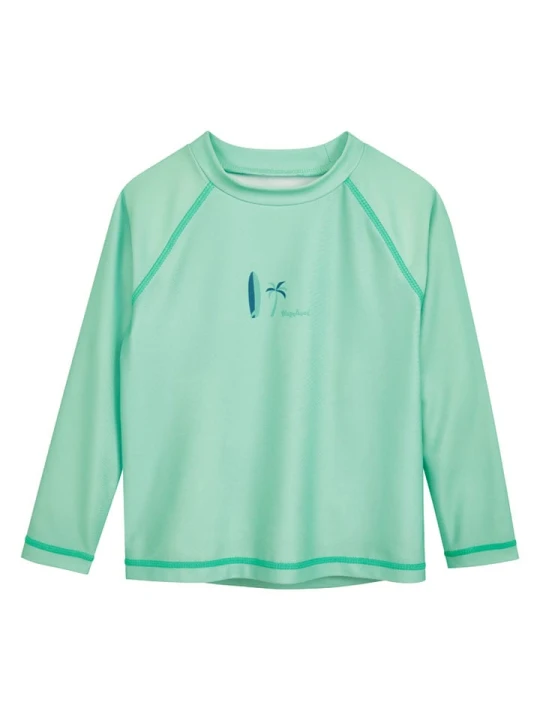 Zdjęcie produktu Playshoes Koszulka kąpielowa "Surfboard Palms" w kolorze jasnozielonym rozmiar: 122/128