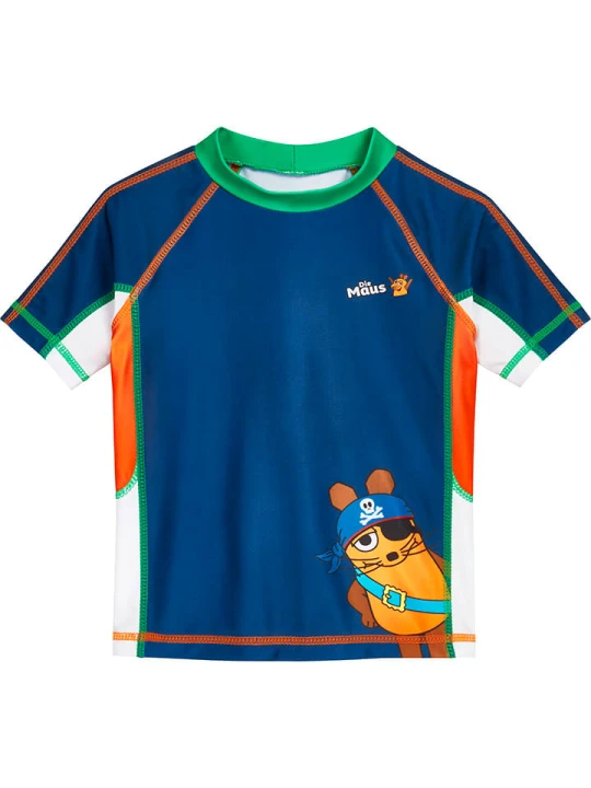 Zdjęcie produktu Playshoes Koszulka kąpielowa "The pirate mouse" w kolorze niebieskim ze wzorem rozmiar: 98/104