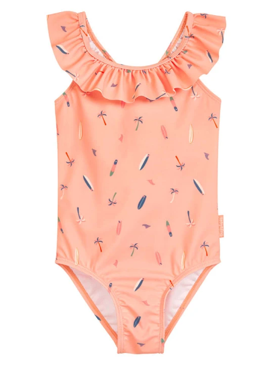 Zdjęcie produktu Playshoes Strój kąpielowy "Surfboard Palms" w kolorze pomarańczowym rozmiar: 110/116