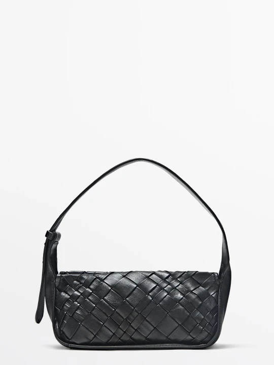 Zdjęcie produktu Pleciona Mini Torebka Z Owczej Skóry - Czarny - Massimo Dutti - Female