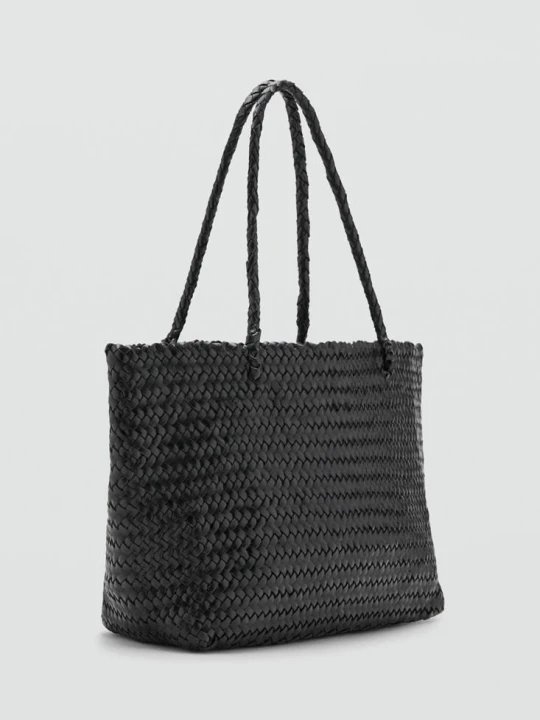 Zdjęcie produktu Torba shopper z plecionej skóry czarny - Kobieta - Rozmiar uniwersalny - MANGO