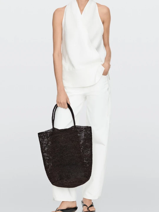 Zdjęcie produktu Pleciona Torba Typu Bucket - Brązowy - Massimo Dutti - Female